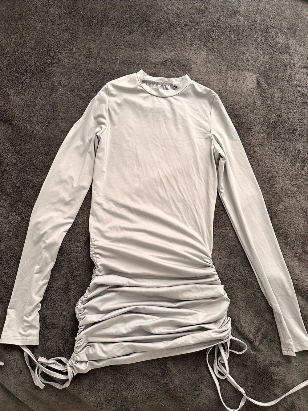 SWIPE!!! Light Gray Long Sleeve Ruched Side Tie Dress